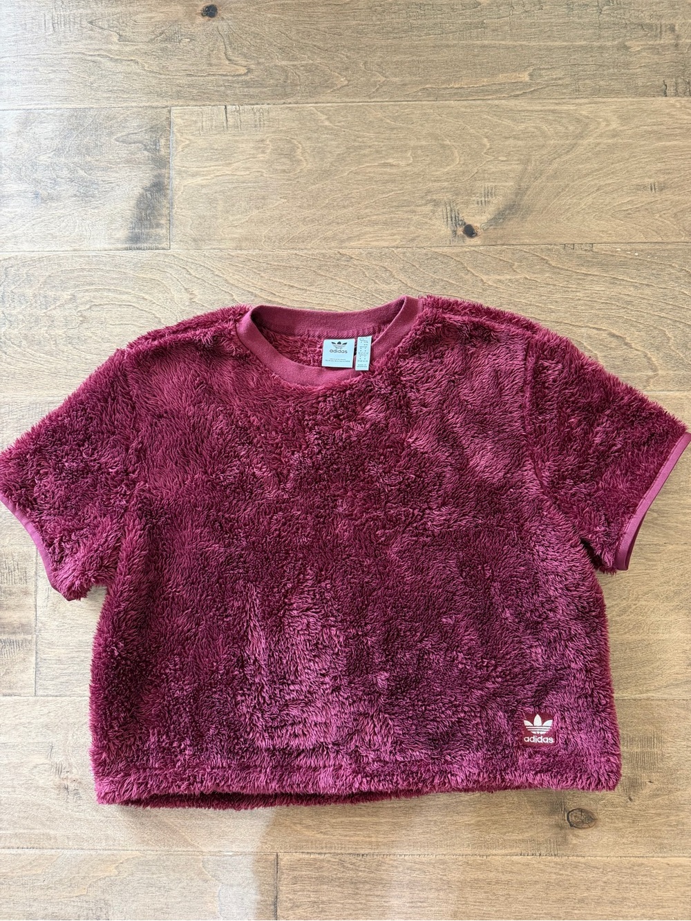 Adidas Plush Short-Sleeve Top in Burgundy, M